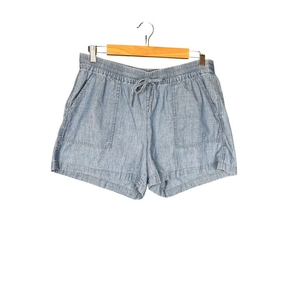J.Crew Womens Chambray Shorts Medium Blue Elastic Waist Drawstring Summer Casual - Picture 2 of 7